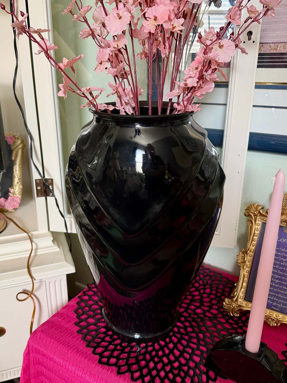 Vintage Anchor Hocking Black Glass Art Deco Style Vase